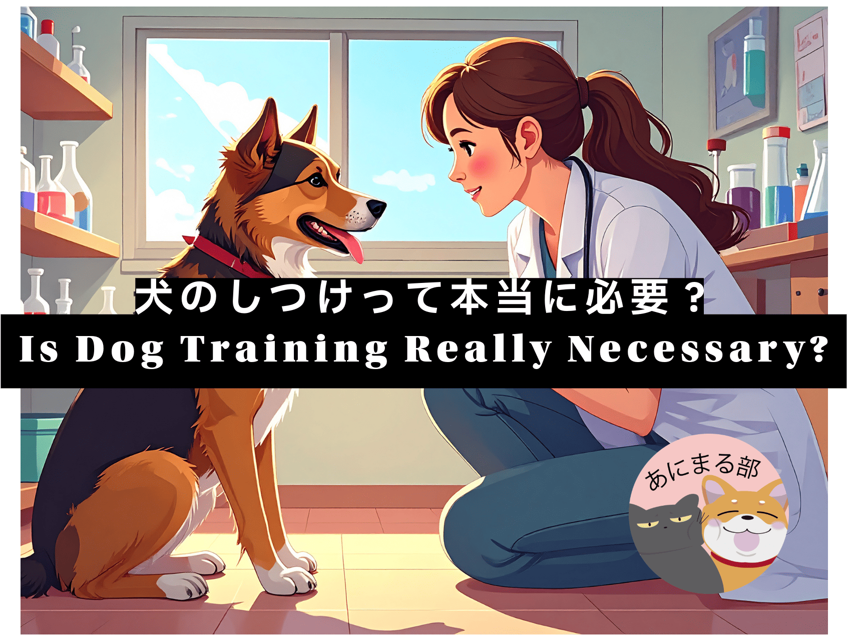 しつけ中の犬と飼い主がアイコンタクトを取っている様子｜犬のしつけは共通言語づくり