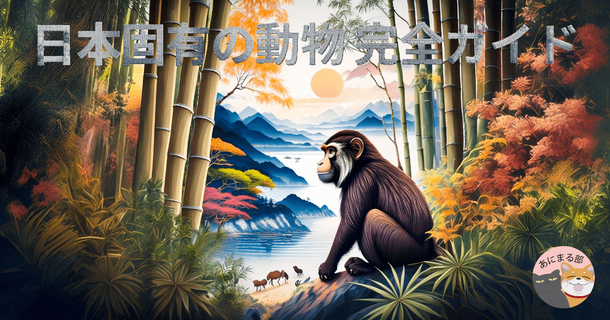 日本固有の動物完全ガイド｜竹林と猿、四季の自然を背景に描かれた和の風景
