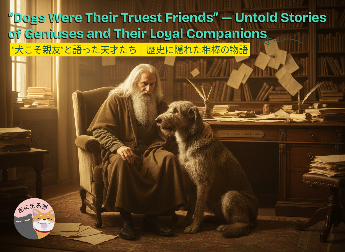 犬を深く愛した天才たちと、歴史に隠れた犬の相棒のイメージ