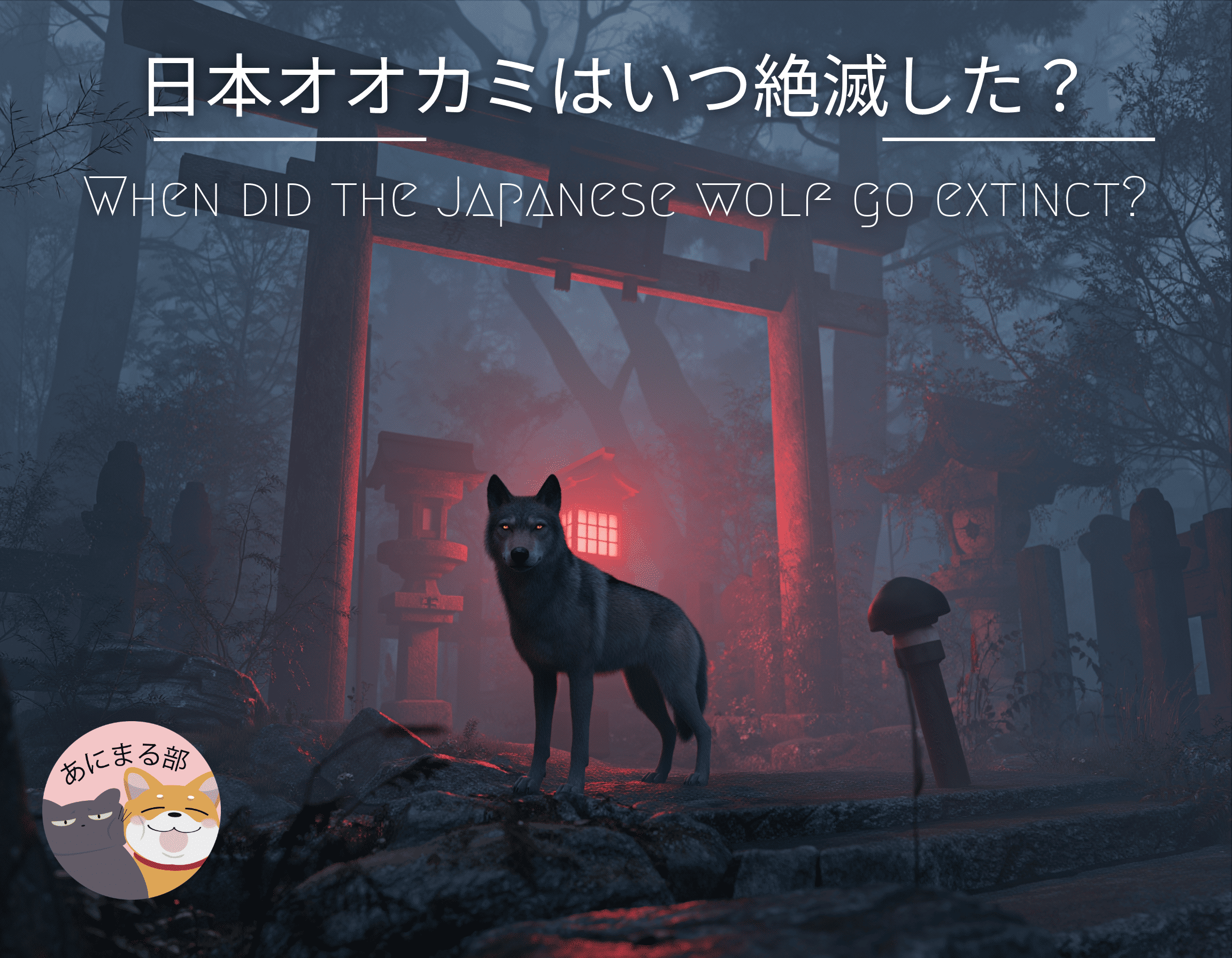 日本オオカミの最後の記録個体とされる1905年に捕獲された標本の写真。日本固有のオオカミが絶滅する直前の姿を示している。
