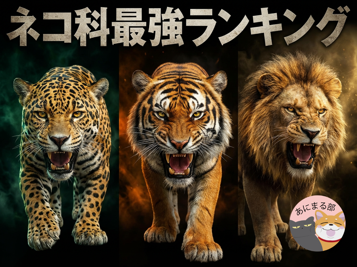 ジャガー・トラ・ライオンの3頭が横に並び、鋭い眼光と迫力ある姿でこちらを睨む最強ネコ科のビジュアル。黒背景に発光エフェクトを加えた、力強くリアルな3D描写。